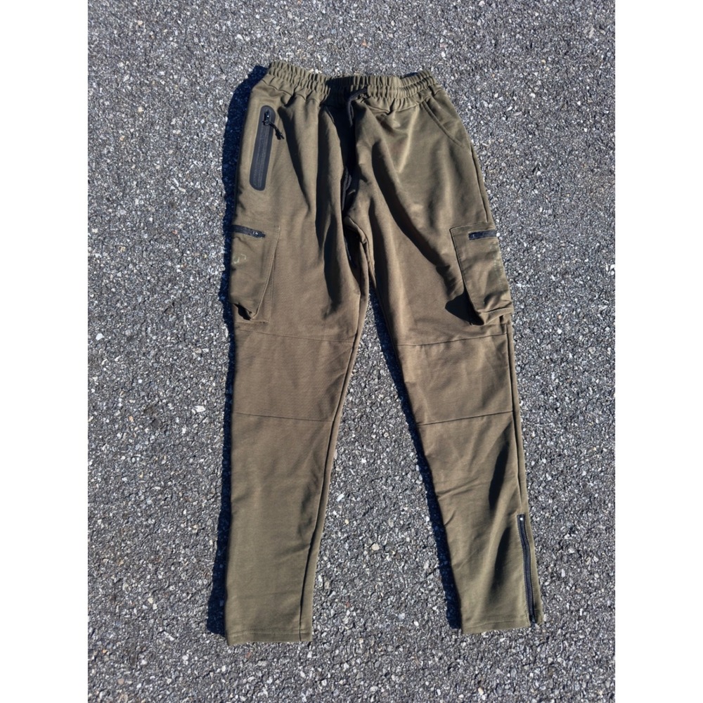 ASRV Technical Sportswear Cargo Joggers Olive Green Training Pants Ankle Zip
